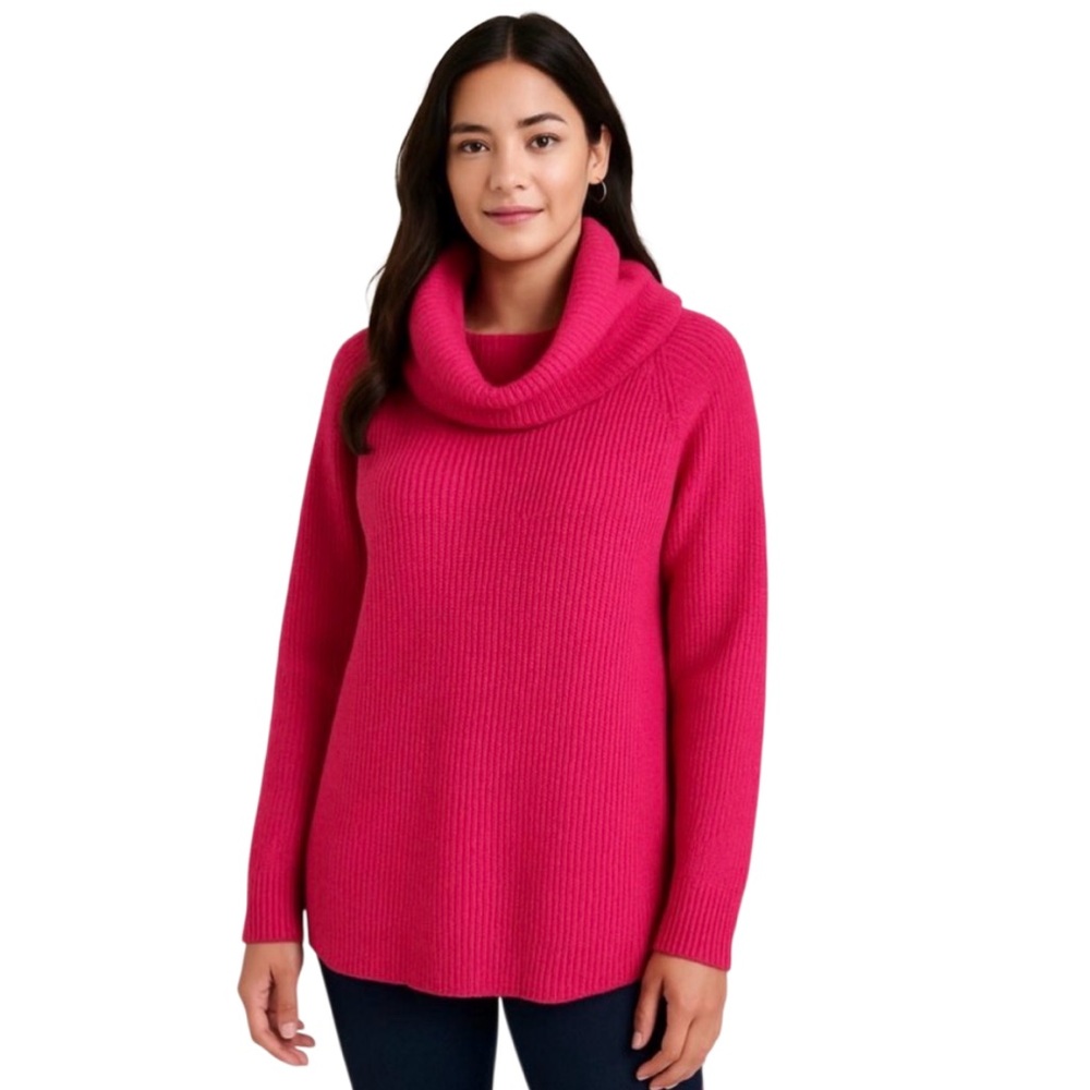 NWT Tahari Merino Wool Cowl Neck Sweater Dark Pink Medium
